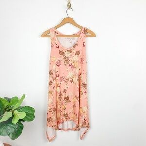 Logo Lori Goldstein Pink Floral Stretch Knit Flowy Tank Top Sz S